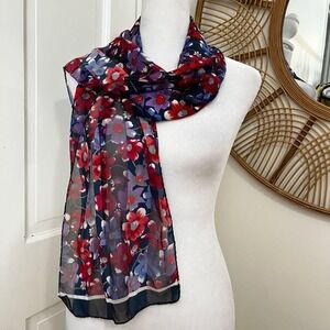 Elaine Gold Floral Scarf Cottagecore Red Blue Purple Sheer Lightweight Neck Wrap